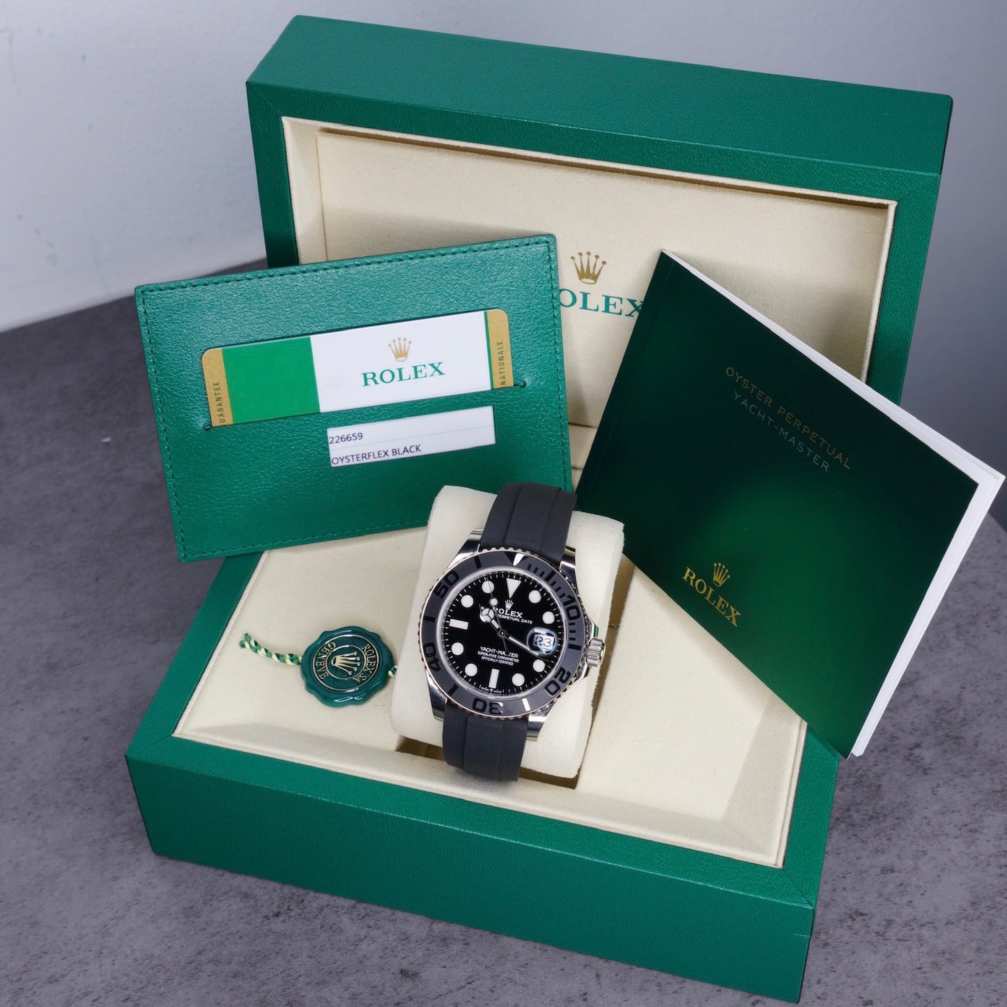 Rolex Yacht-Master 226659 Black Dial White Gold Oysterflex 42mm