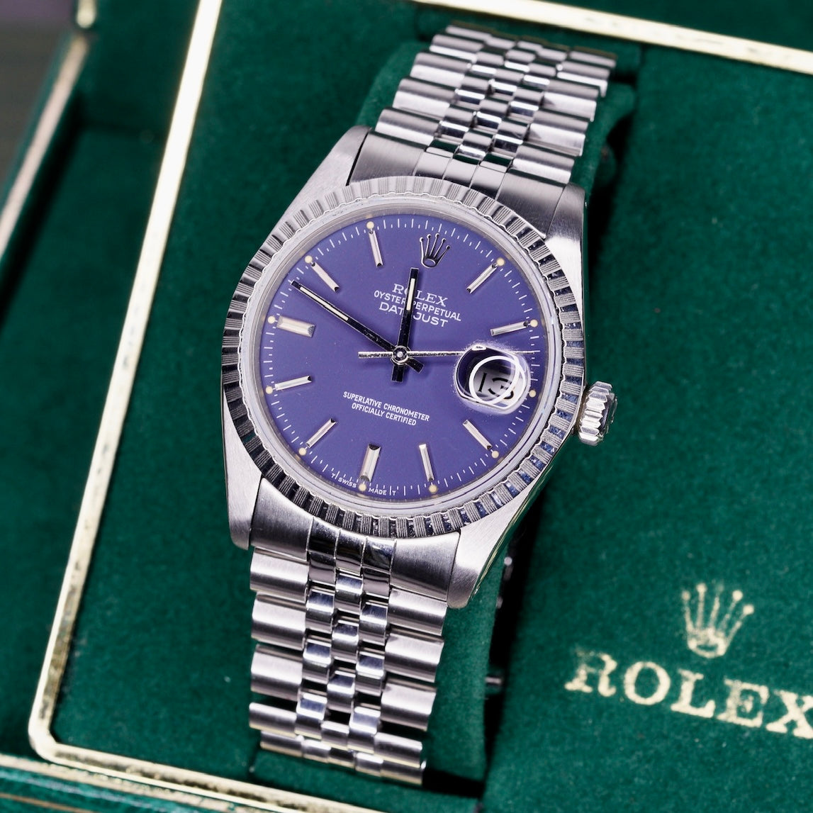 Rolex Datejust 16014 Blue Stick Dial Stainless Steel Jubilee 36mm