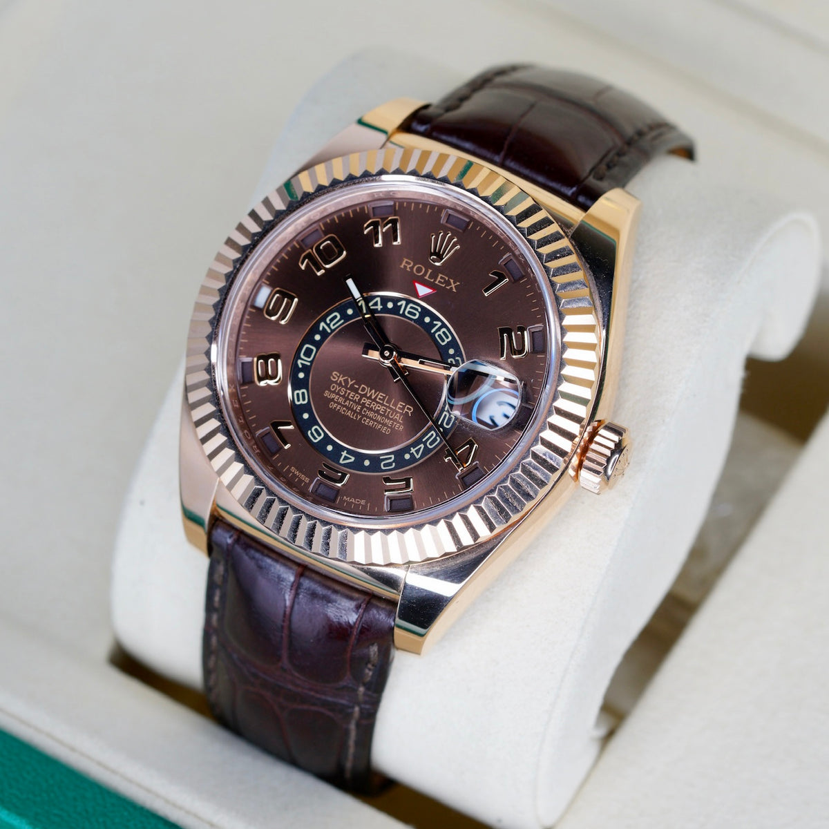 Rolex Sky-Dweller 326135 “CHOCO ARABIC” Brown Arabic Dial Rose Gold Leather Strap 42mm