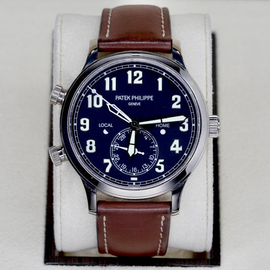 Patek Philippe 5524G-001 “PILOT” Travel Time Black Dial White Gold Leather Strap 42mmm