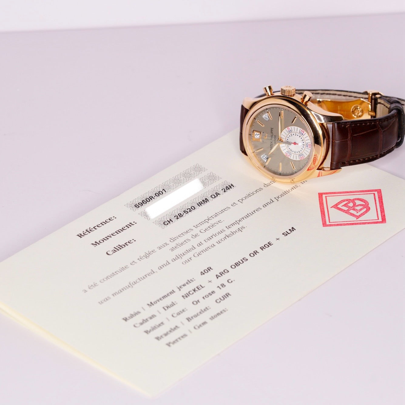 Patek Philippe Annual Calendar 5960R-001 Grey Dial Rose Gold Chronograph Leather Strap 2009