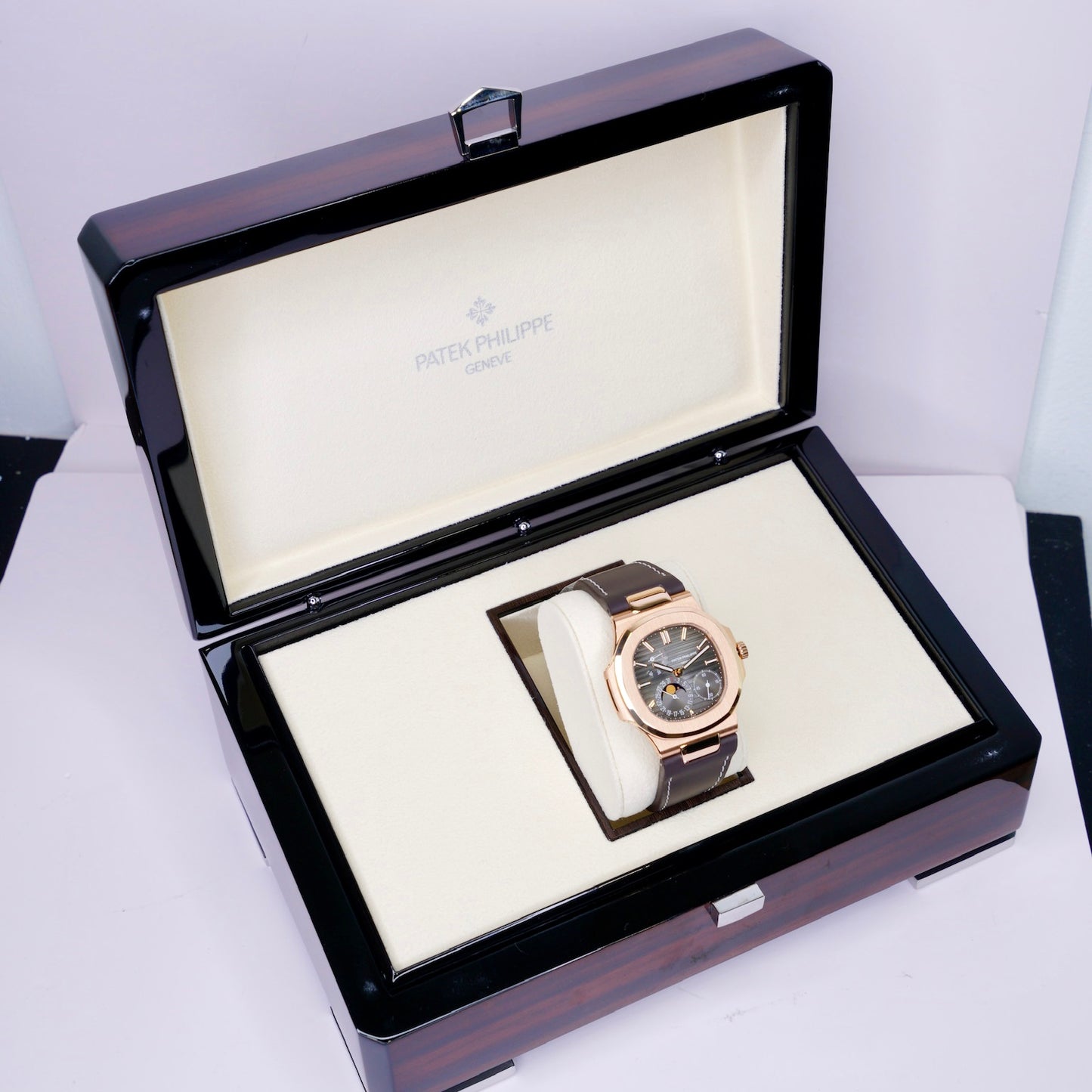 Patek Philippe Nautilus 5712R-001 Moon Phase Dial Rose Gold Leather Strap 2019