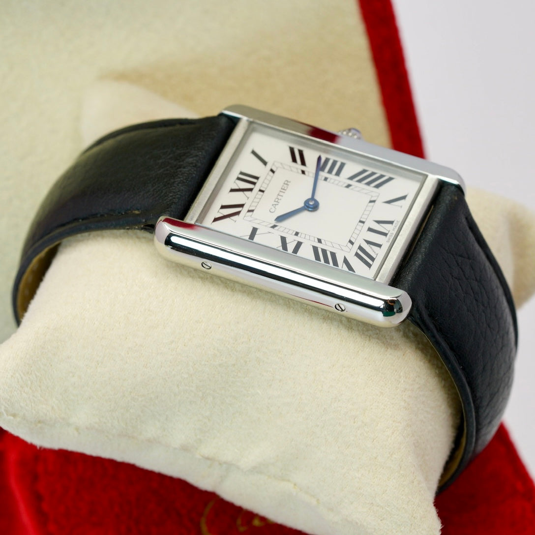 Cartier Tank Solo W5200003 White Dial Stainless Steel Leather Strap Quartz