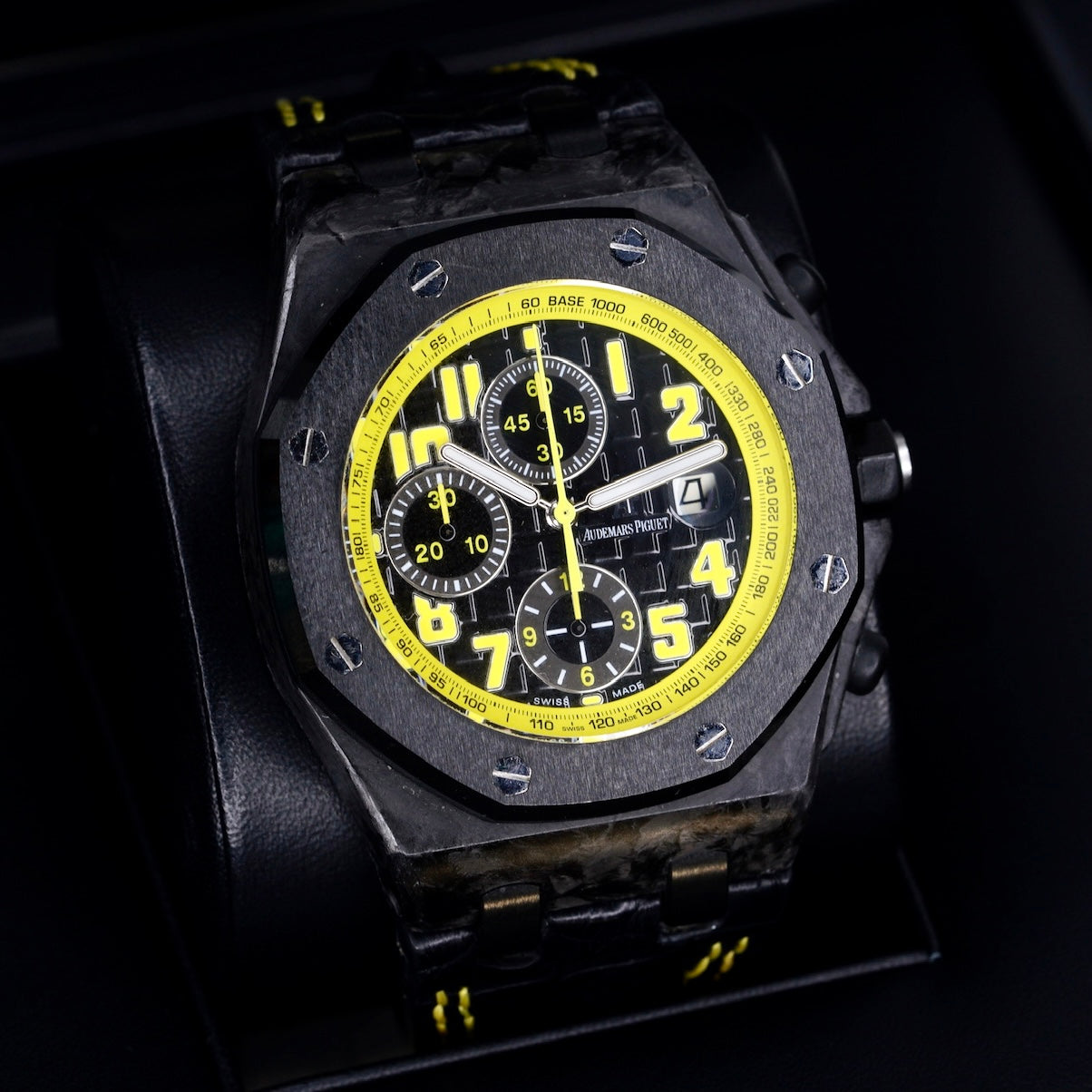 Audemars Piguet Royal Oak Offshore 26176FO.OO.D101CR.02 “BUMBLE BEE” Black Dial Yellow Accents Carbon Case Leather Strap 42mm