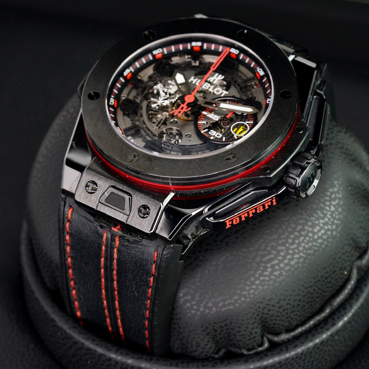 Hublot Big Bang 401.CX.0123.VR “FERRARI” Skeleton Dial Ceramic Leather Strap 45mm