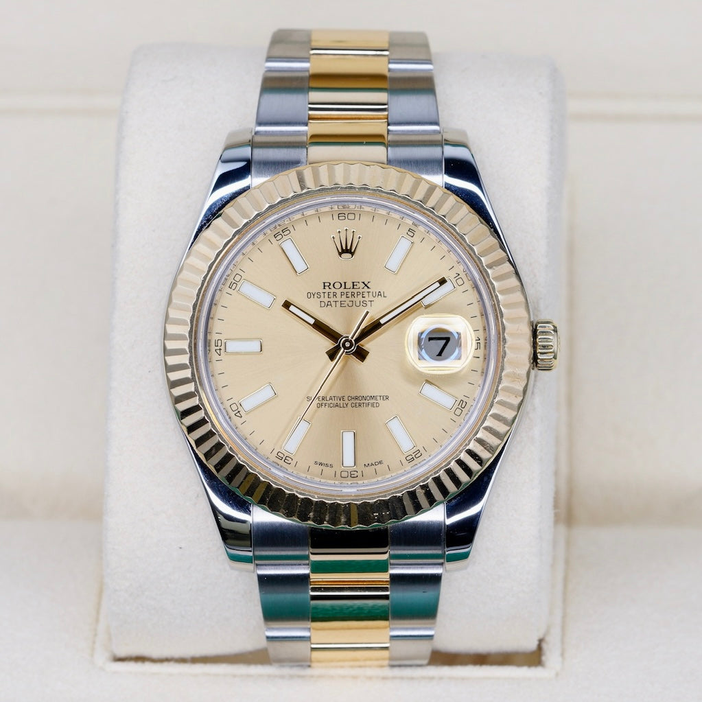 Rolex Datejust II 116333 Champagne Stick Dial Two-Tone Steel & Gold Oyster 41mm