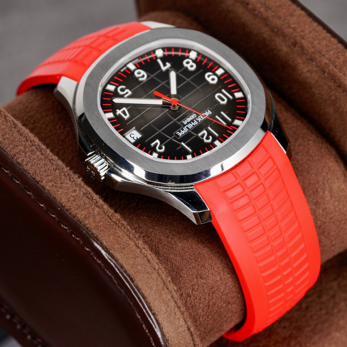 Patek Philippe Aquanaut 5167A-012 “SINGAPORE” Black Dial Red Accents Red Tropical Strap Limited Edition