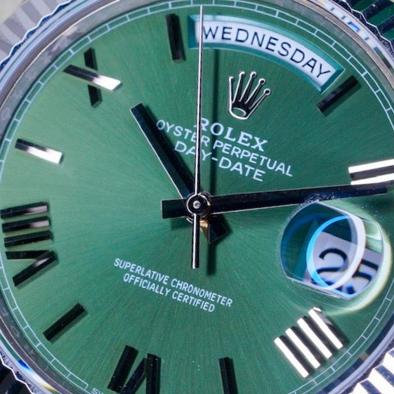 Rolex Day-Date 228239 “OLIVE” Green Olive Roman Dial White Gold President 40mm 2016