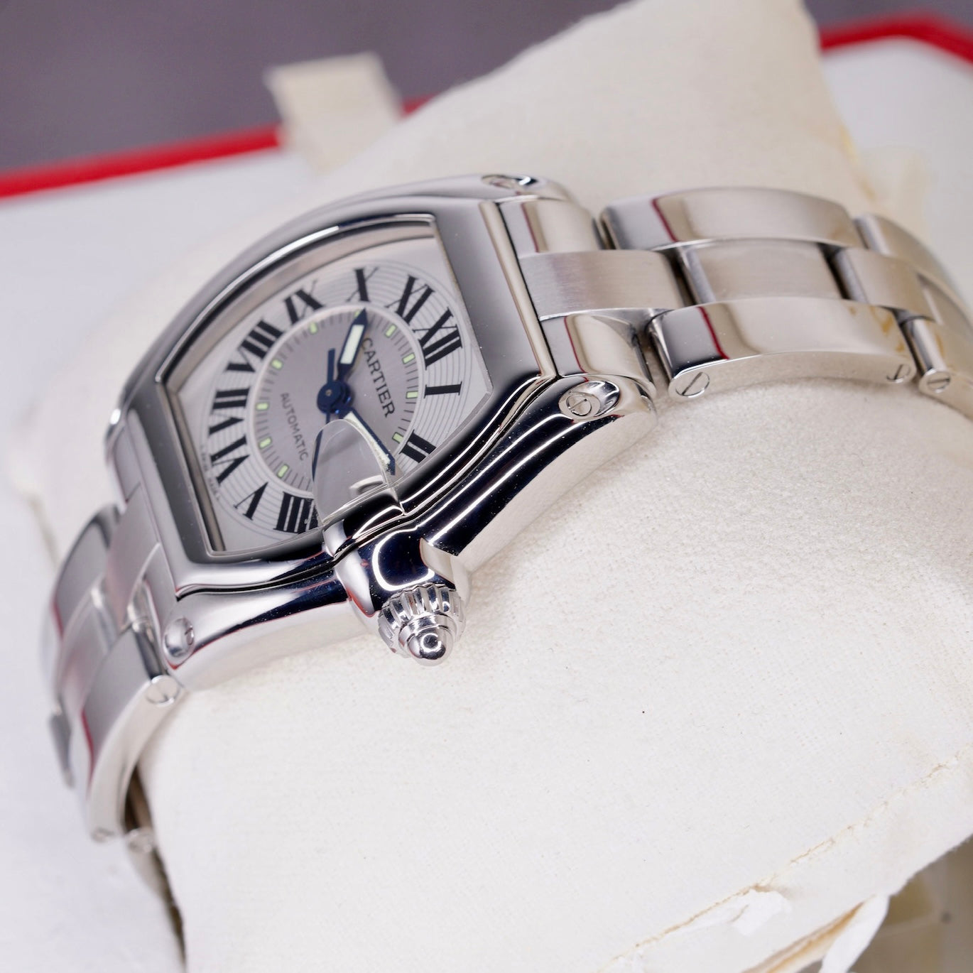 Cartier Roadster 2510 White Roman Dial Stainless Steel