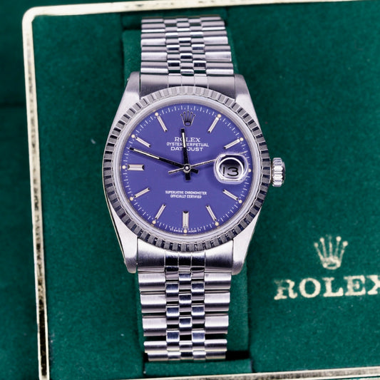 Rolex Datejust 16014 Blue Stick Dial Stainless Steel Jubilee 36mm