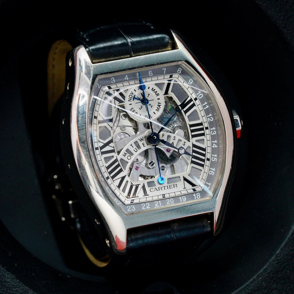 Cartier Tortue W1580048 Perpetual White Gold Skeleton Dial