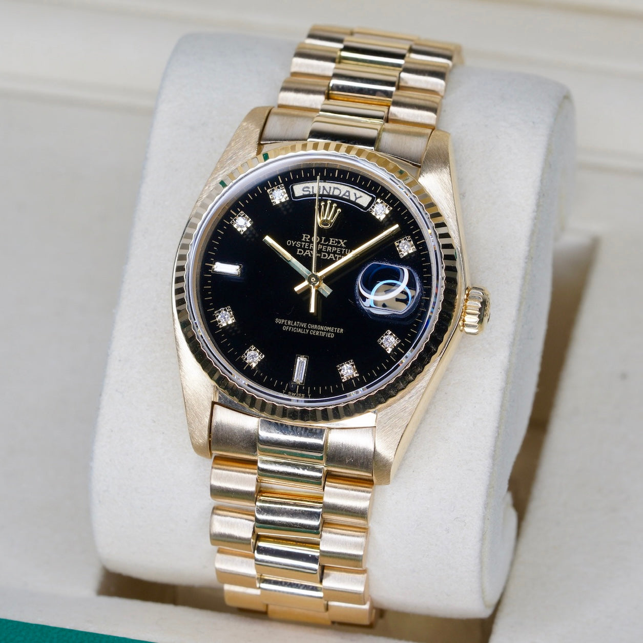 Rolex Day-Date 18038 Black Diamond Dial Yellow Gold 36mm