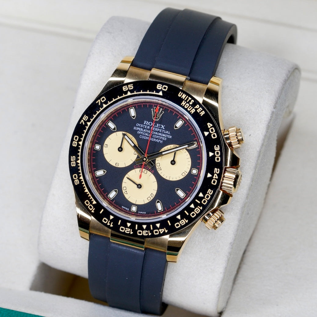 Rolex Daytona 116518LN “PAUL NEWMAN” Black Dial Yellow Sub Dials Yellow Gold Oysterflex 40mm 2018