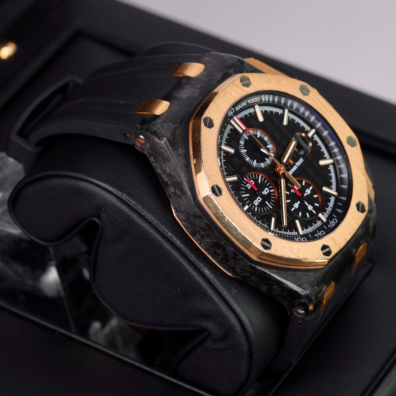 Audemars Piguet Royal Oak Offshore  26406FR.OO.A002CA.01 “QEII CUP” Black Dial Carbon Case Rose Gold Bezel Chronograph 44mm