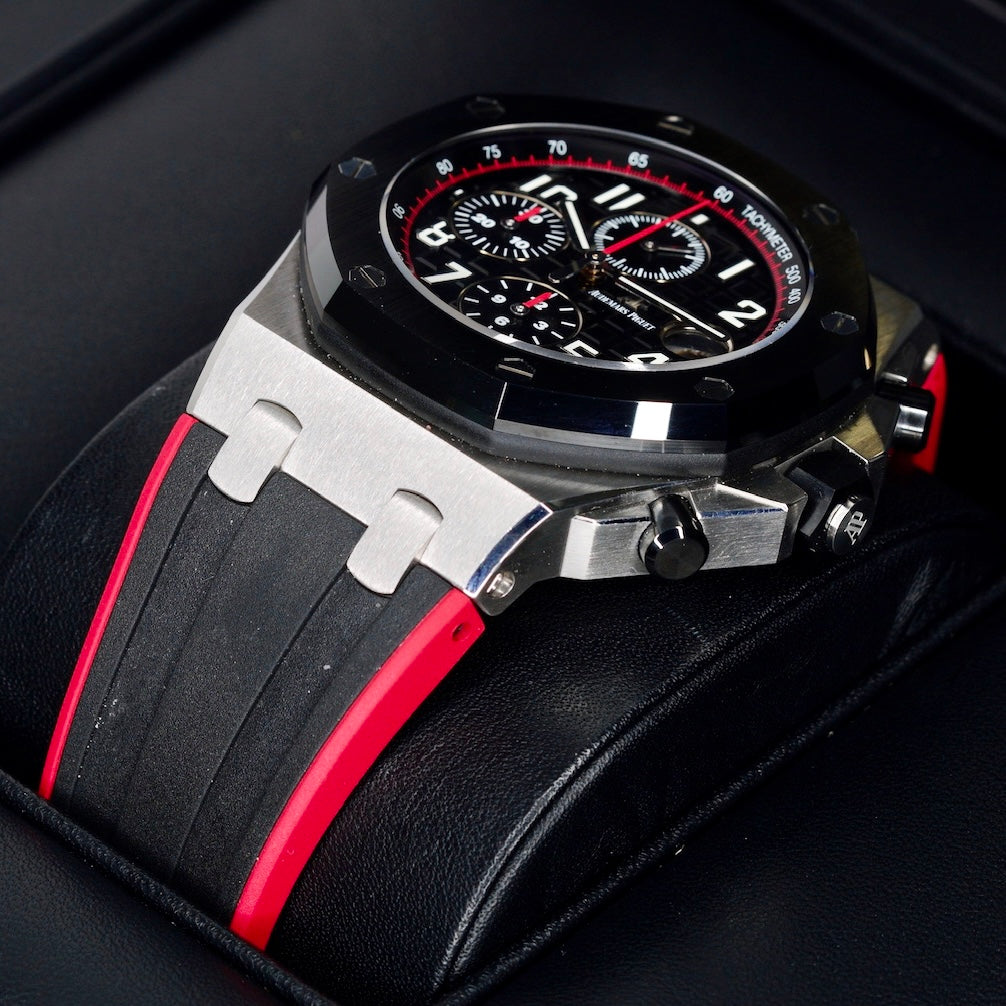 Audemars Piguet Royal Oak Offshore 26470SO.OO.A002CA.01 “VAMPIRE DARK KNIGHT” Black Dial Red Accents Ceramic Bezel Stainless Steel Chronograph 42mm