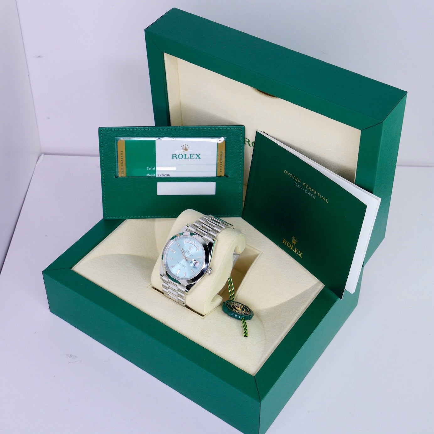 Rolex Day-Date 228206 “ICE BLUE” Ice Blue Baguette Dial Platinum 40mm 2018