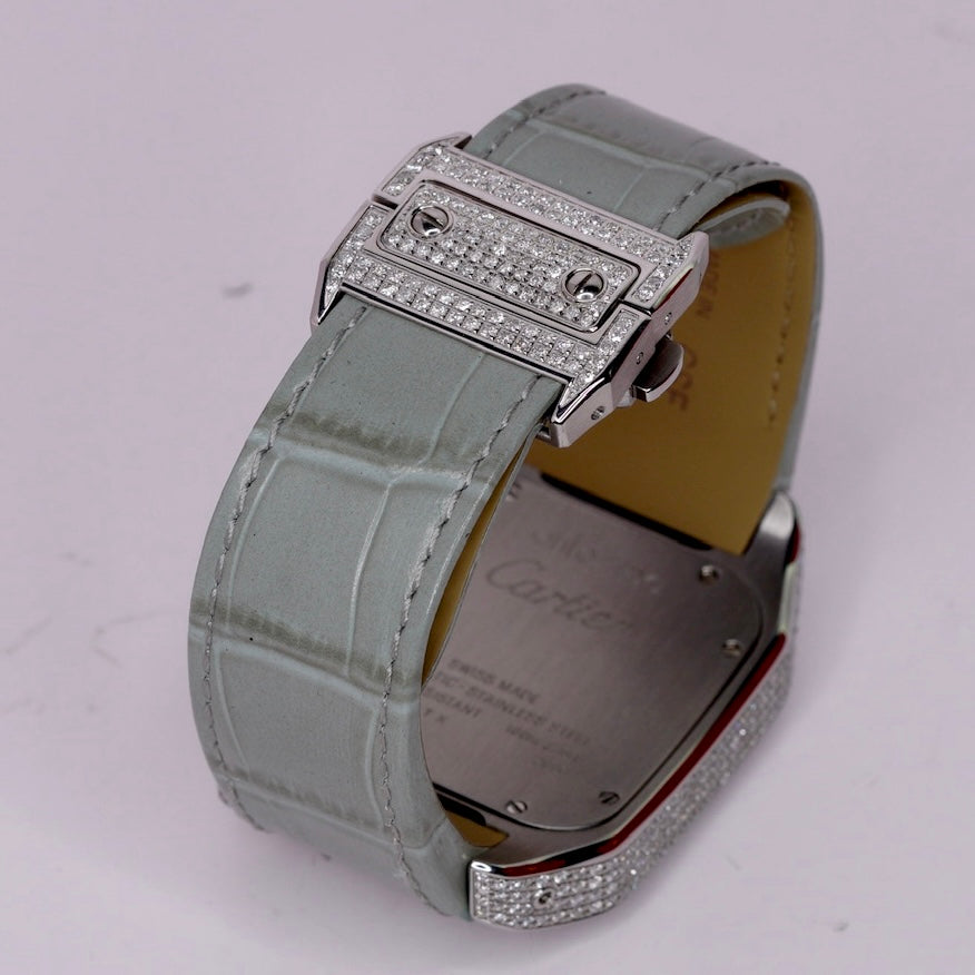 Cartier Santos 100 W20073X8/2656 Large Stainless Steel “ICED OUT” AM Diamond Set