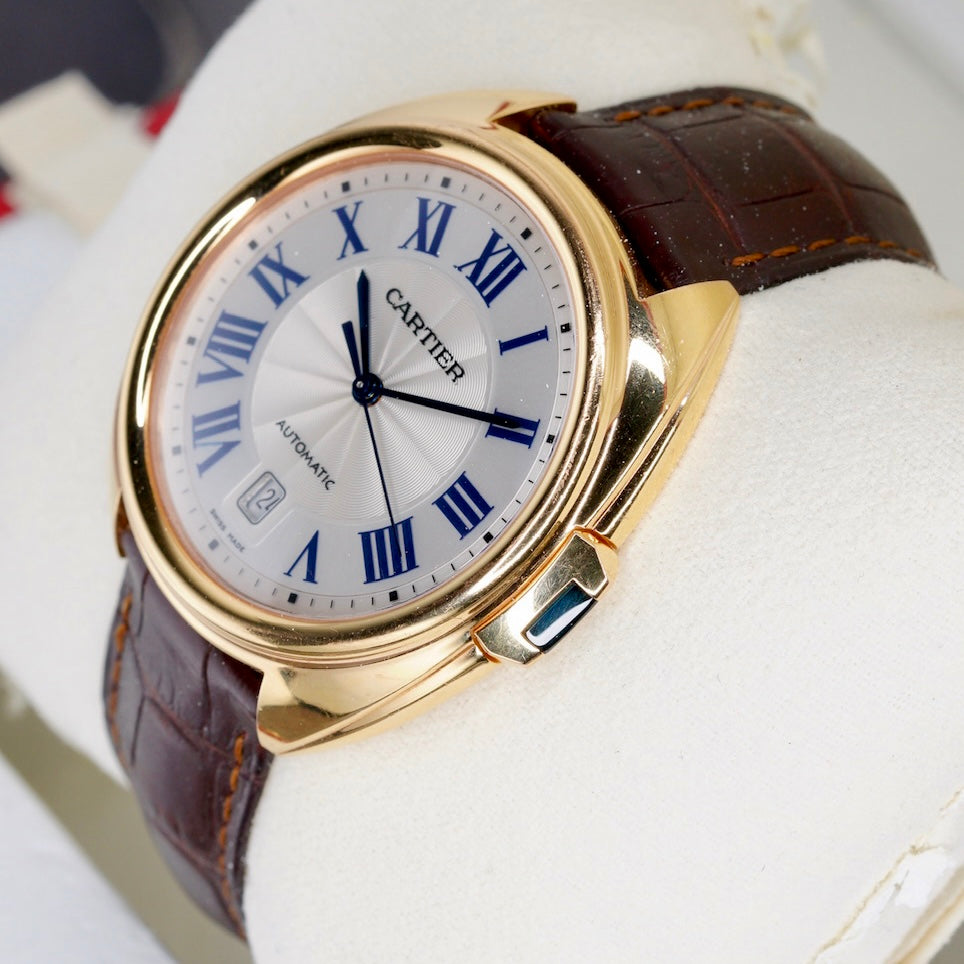 Cartier De Cartier Cle WGCL0004 White Dial Rose Gold Leather Strap