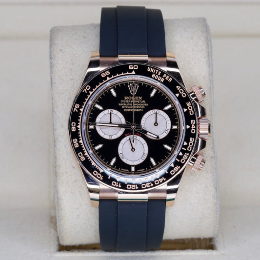 Rolex NEW 2025 Daytona 126515LN Black Dial Pink Subdials Rose Gold Cosmograph Oysterflex 40mm