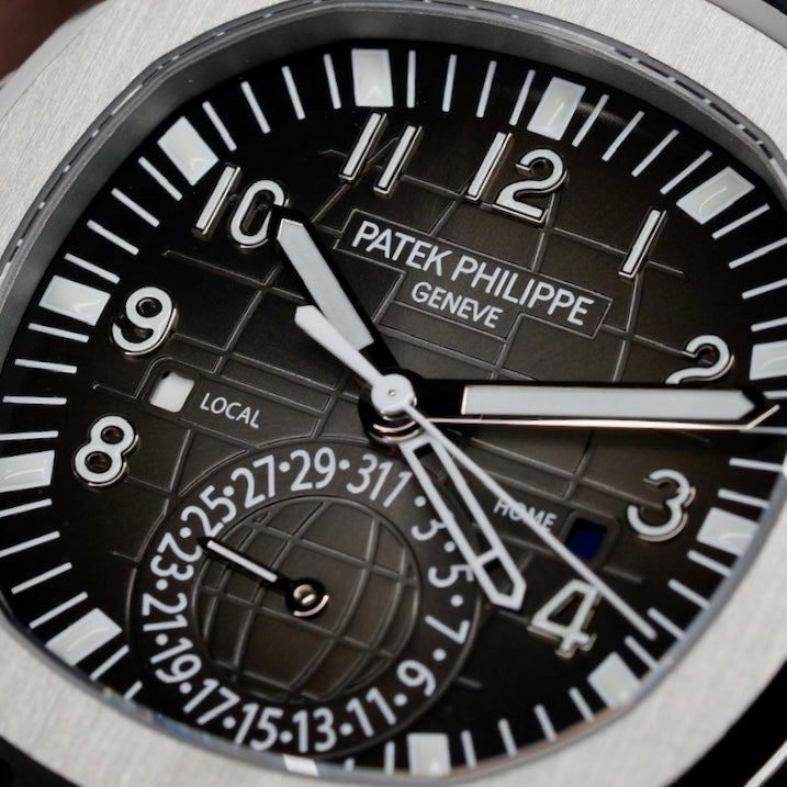 Patek Philippe Aquanaut Travel Time 5164A-001 “BLACK TRAVEL AQUA” Black Dial Stainless Steel Tropical Strap 2023