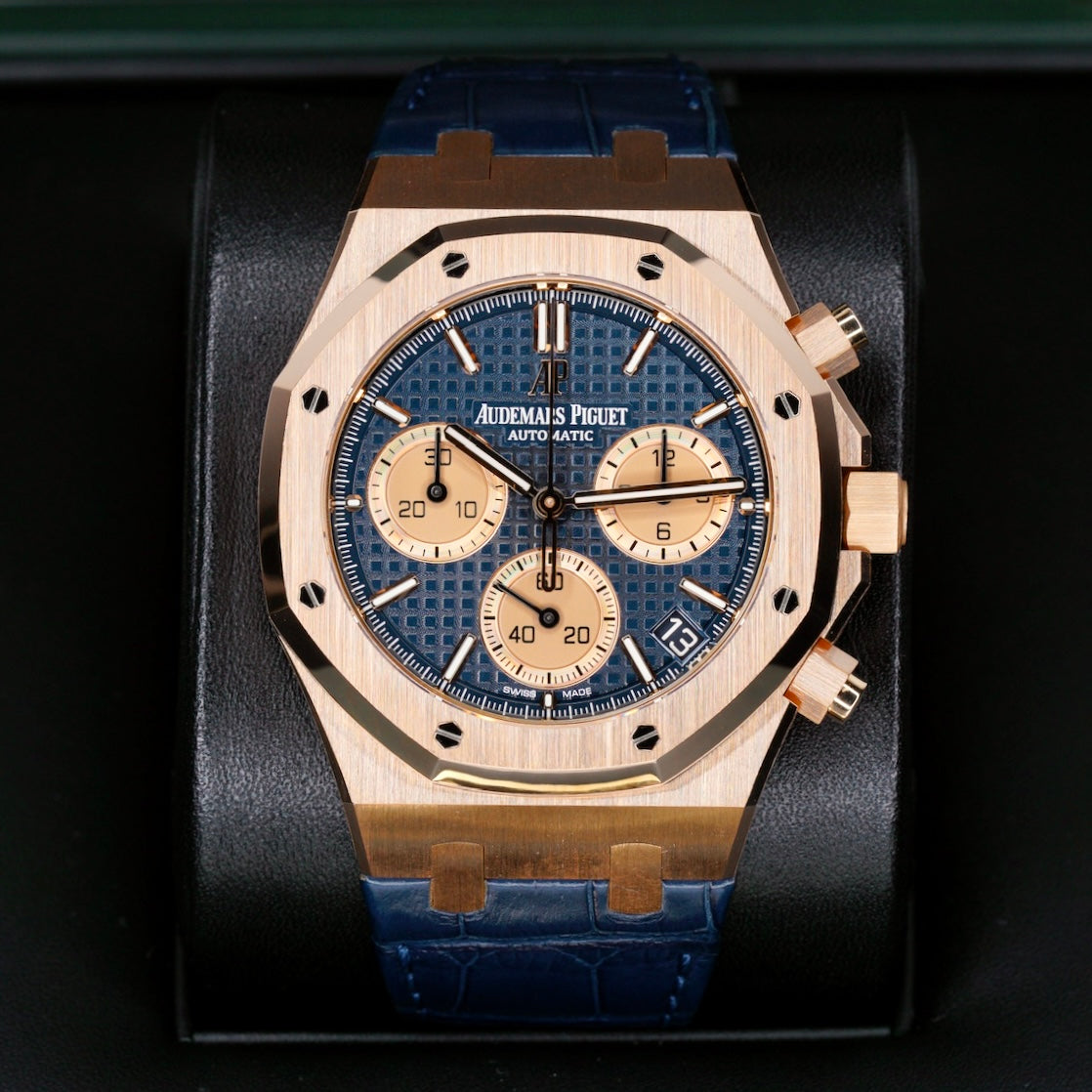 Audemars Piguet Royal Oak 26239OR.OO.D315CR.01 Blue Dial Rose Gold Blue Leather Strap Chronograph 41mm