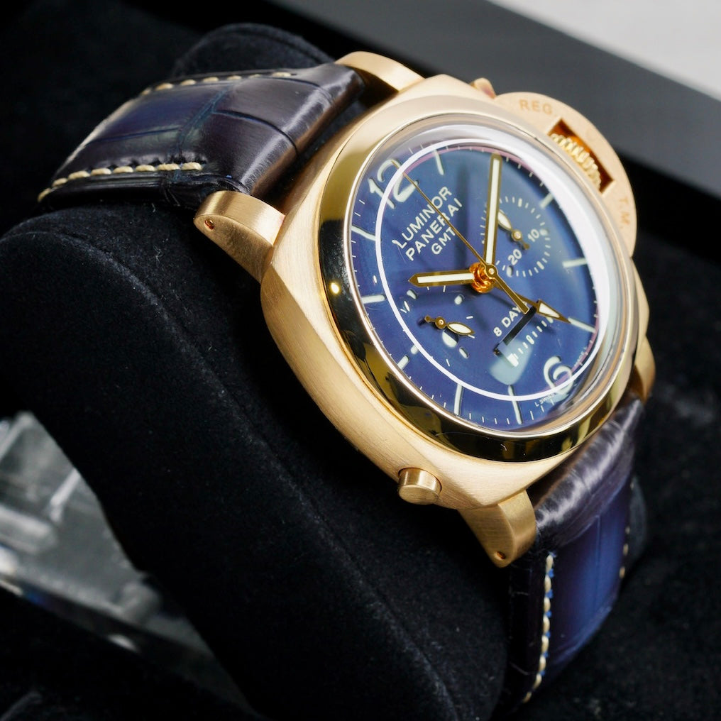 Panerai Luminor 1950 PAM 00277 Blue Dial GMT 8 Monopulsante Rose Gold 44mm