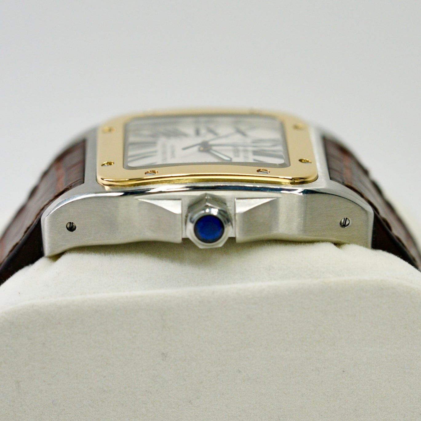 Cartier Santos 100 Xl 2656 Two-Tone Yellow Gold & Steel Leather Strap