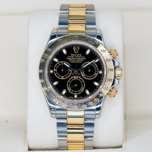 Rolex Daytona 116523 Black Dial Two-Tone Yellow Gold & Steel Fat Buckle 7 Digits Serial 40mm 2010