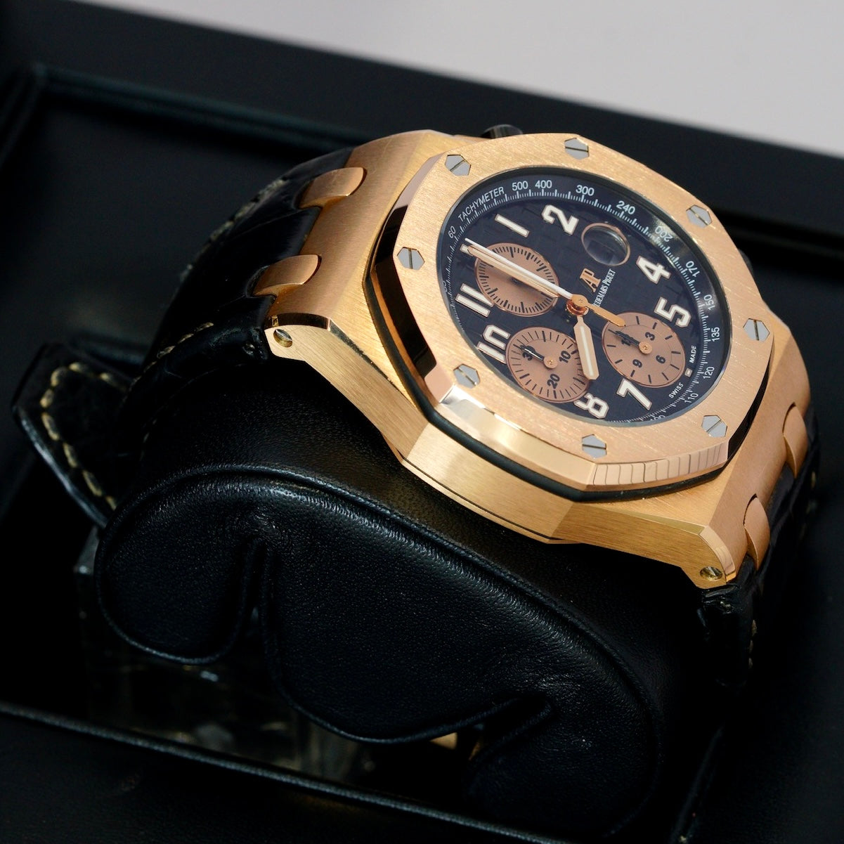 Audemars Piguet Royal Oak Offshore Chronograph 26470OR.OO.A002CR.02 “HALF BRICK” Black Dial Rose Gold Leather Strap 42mm