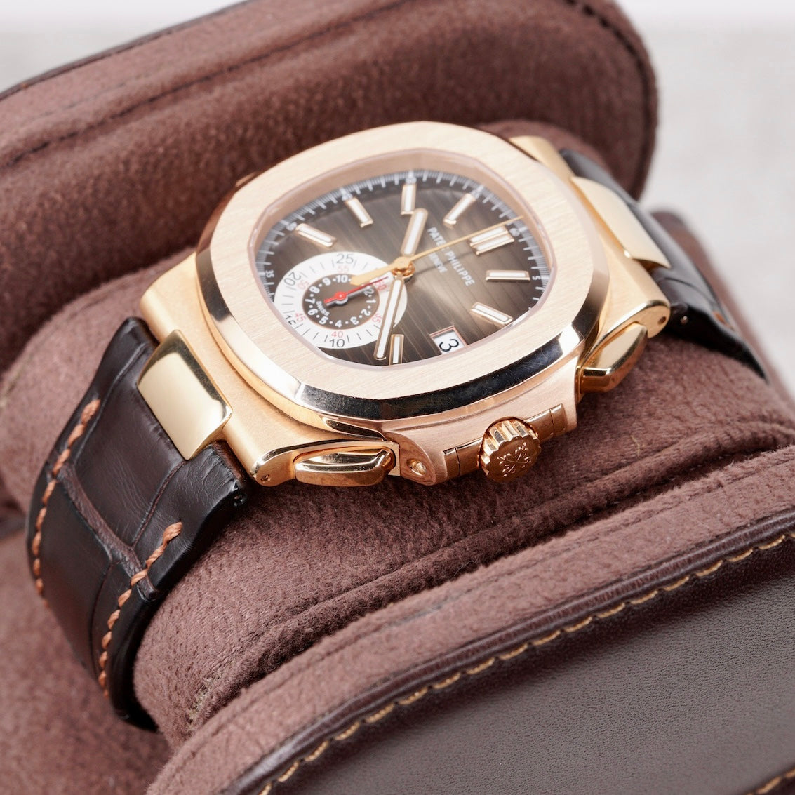 Patek Philippe Nautilus 5980R-001 “BRUN DIAL” Brown Dial Rose Gold Leather Strap 40.5mm 2019