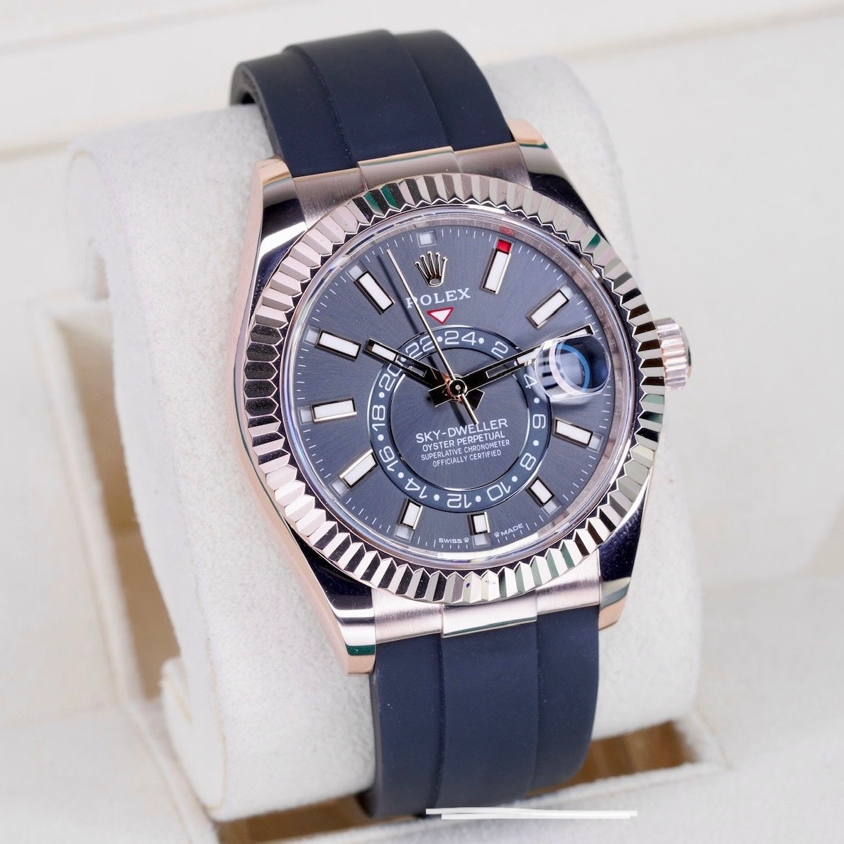 Rolex Sky-Dweller 326235 Rhodium Dial Rose Gold Oysterflex 42mm