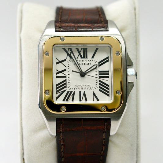 Cartier Santos 100 Xl 2656 Two-Tone Yellow Gold & Steel Leather Strap