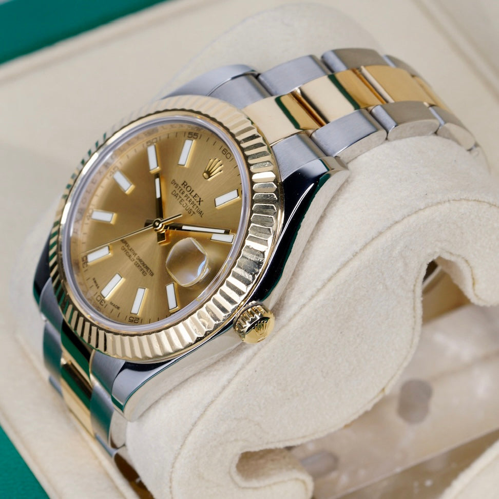 Rolex Datejust II 116333 Champagne Stick Dial Two-Tone Steel & Gold Oyster 41mm