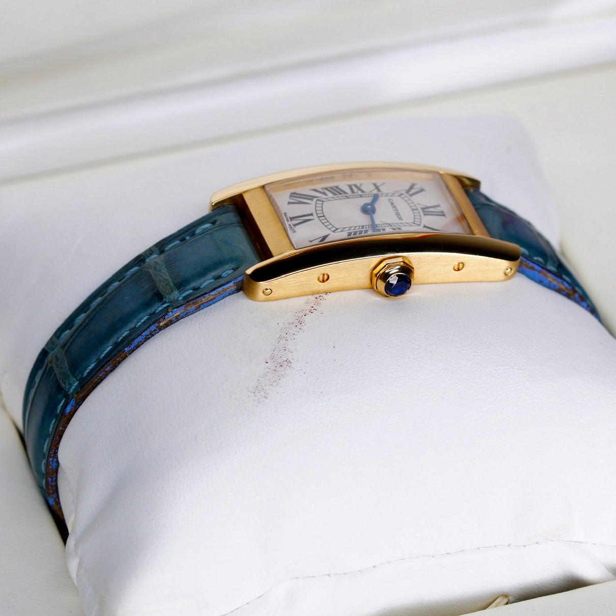 Cartier Tank Americaine 1710 White Dial Yellow Gold Leather Strap Quartz