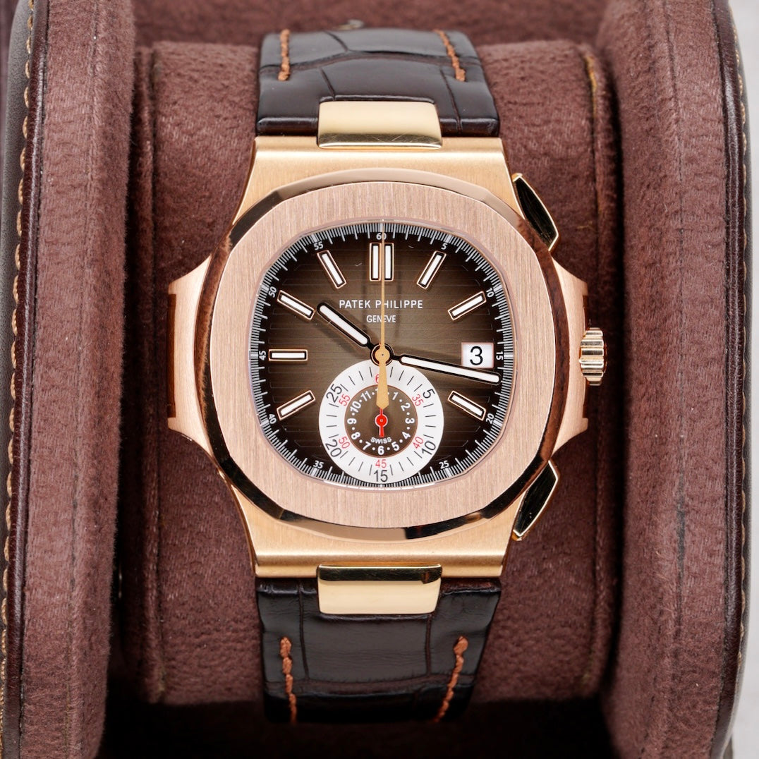 Patek Philippe Nautilus 5980R-001 “BRUN DIAL” Brown Dial Rose Gold Leather Strap 40.5mm 2019