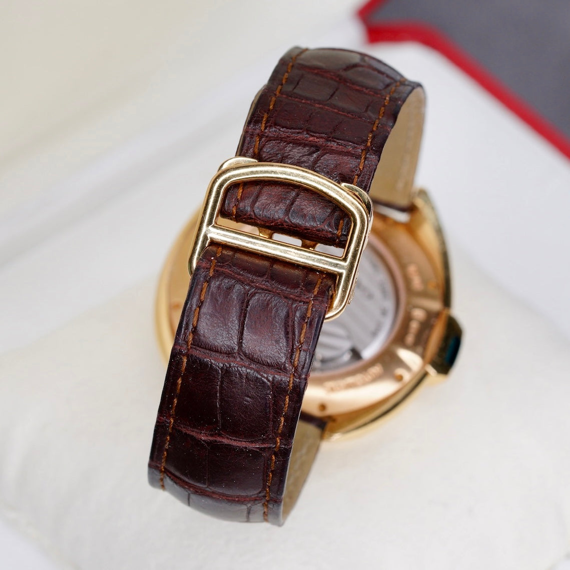 Cartier De Cartier Cle WGCL0004 White Dial Rose Gold Leather Strap
