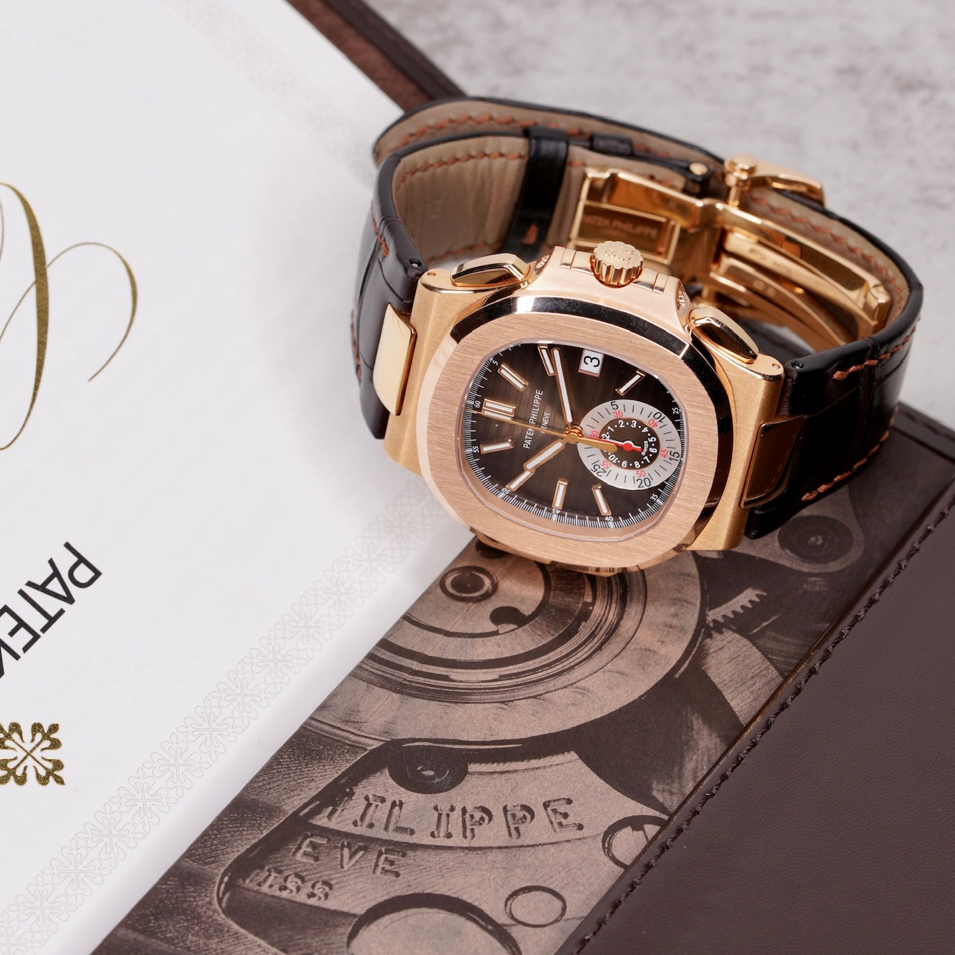 Patek Philippe Nautilus 5980R-001 “BRUN DIAL” Brown Dial Rose Gold Leather Strap 40.5mm 2019