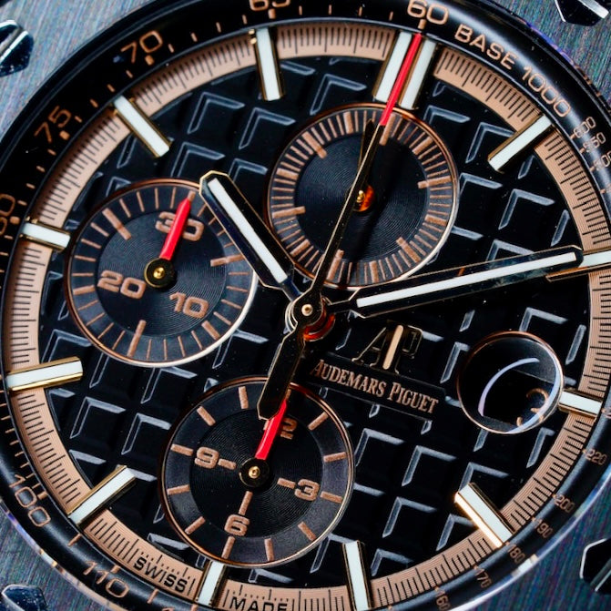 Audemars Piguet Royal Oak Offshore 26401RO.OO.A002CA.02 Black Dial Red Accents Rose Gold Chronograph 44mm