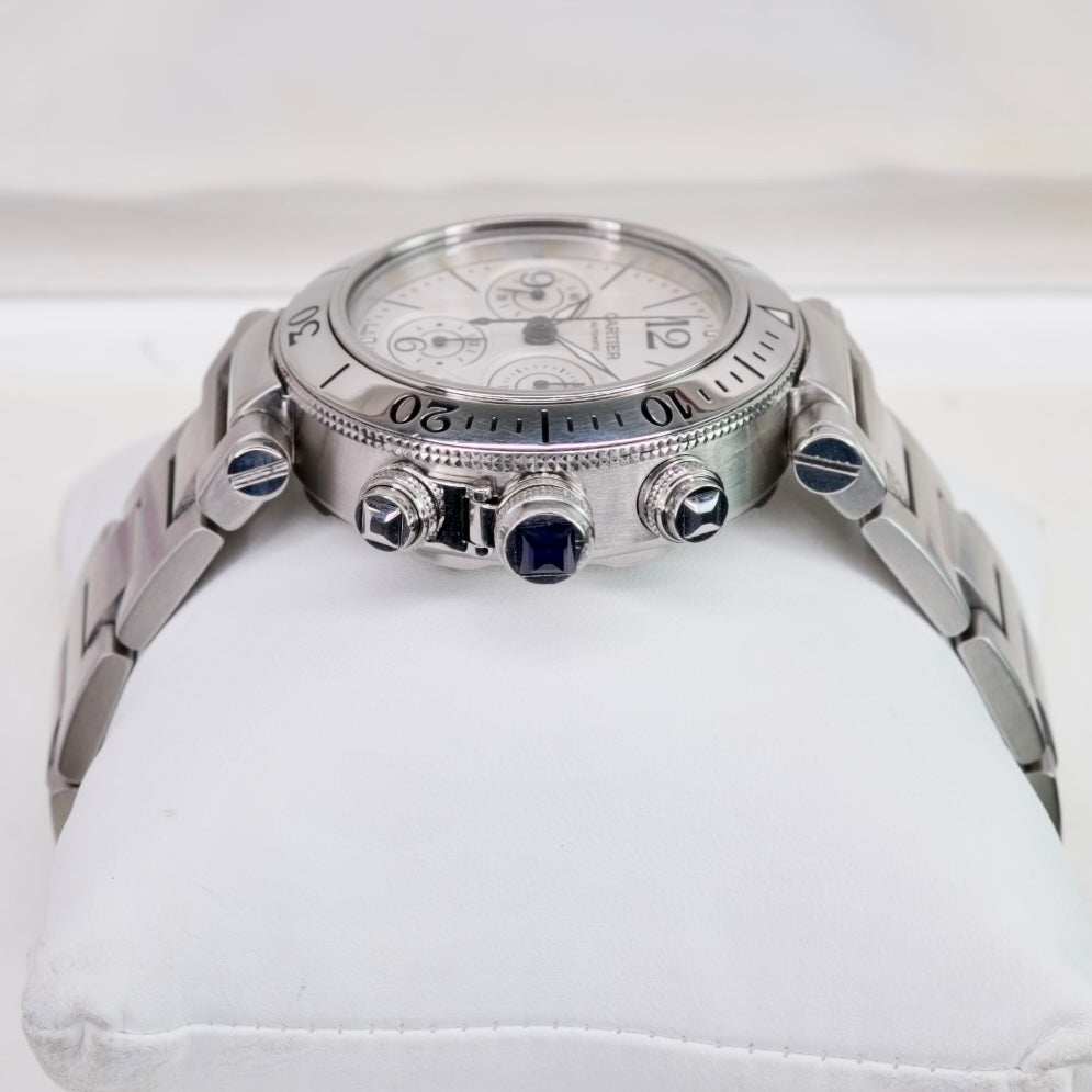 Cartier Pasha Seatimer W31089M7 / 2995 Chronograph White Dial Stainless Steel 42mm