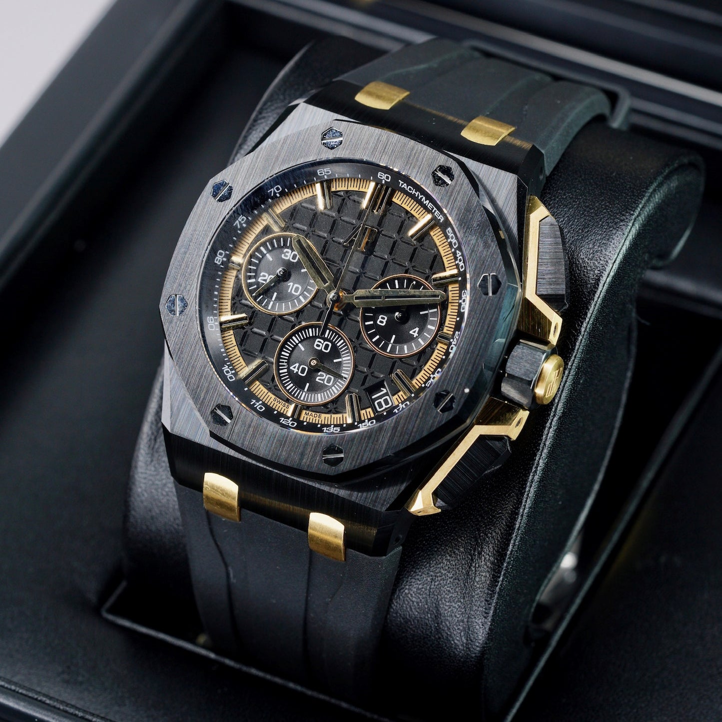 Audemars Piguet Royal Oak Offshore 26420CE.OO.A127CR.01 Ceramic Black Dial Yellow Accents Rubber Strap