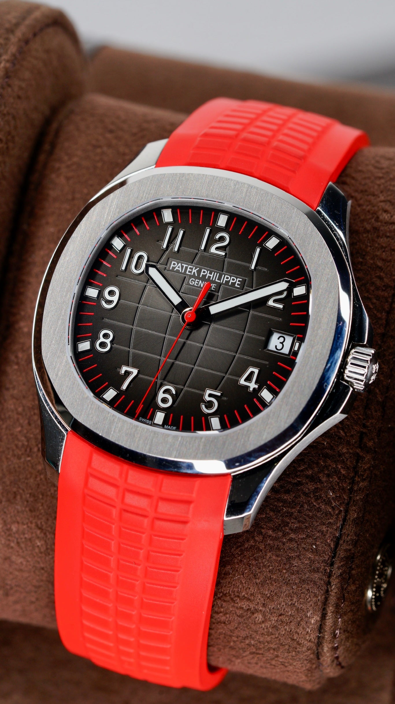 Patek Philippe Aquanaut 5167A-012 “SINGAPORE” Black Dial Red Accents Red Tropical Strap Limited Edition