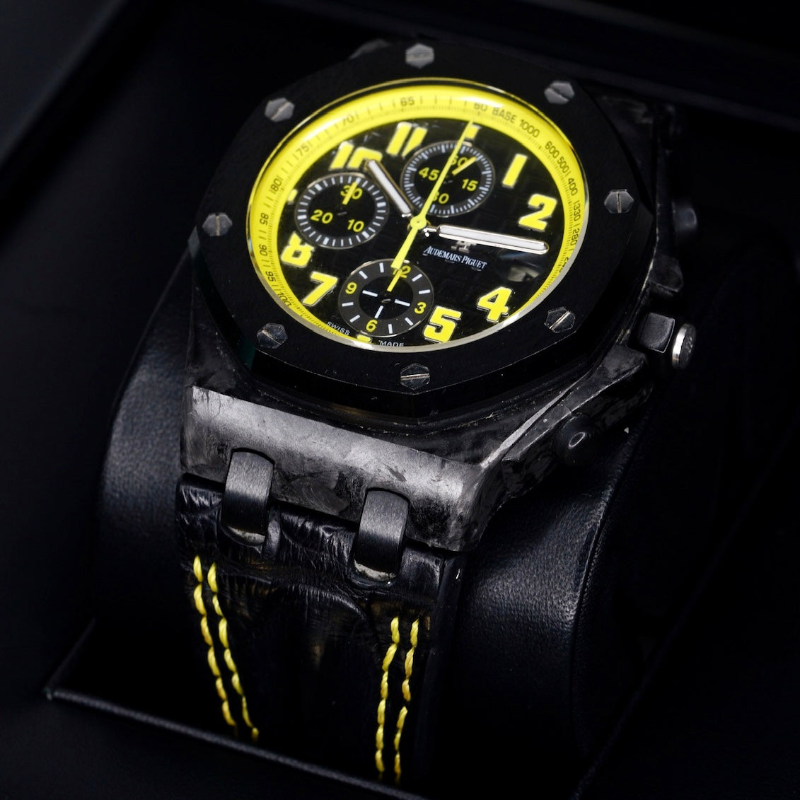 Audemars Piguet Royal Oak Offshore 26176FO.OO.D101CR.02 “BUMBLE BEE” Black Dial Yellow Accents Carbon Case Leather Strap 42mm