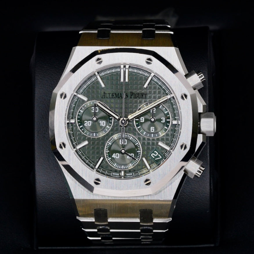 Audemars Piguet SLIDER 2024 Royal Oak 26240ST.OO.1320ST.08 Green Dial Black Letters Stainless Steel Chronograph 41mm