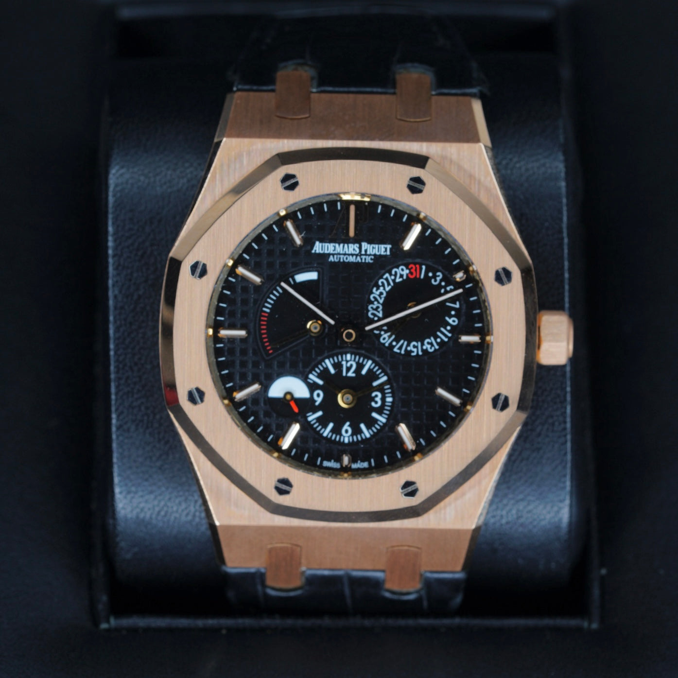 Audemars Piguet Royal Oak 26120OR.OO.D002CR.01 “DUAL TIME” Black Dial Rose Gold Leather Strap 39mm 2016