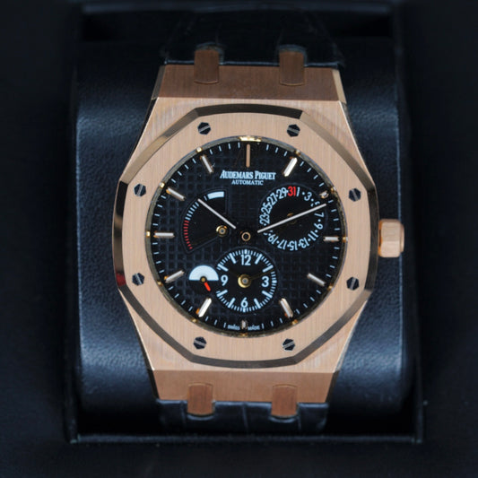 Audemars Piguet Royal Oak 26120OR.OO.D002CR.01 “DUAL TIME” Black Dial Rose Gold Leather Strap 39mm 2016