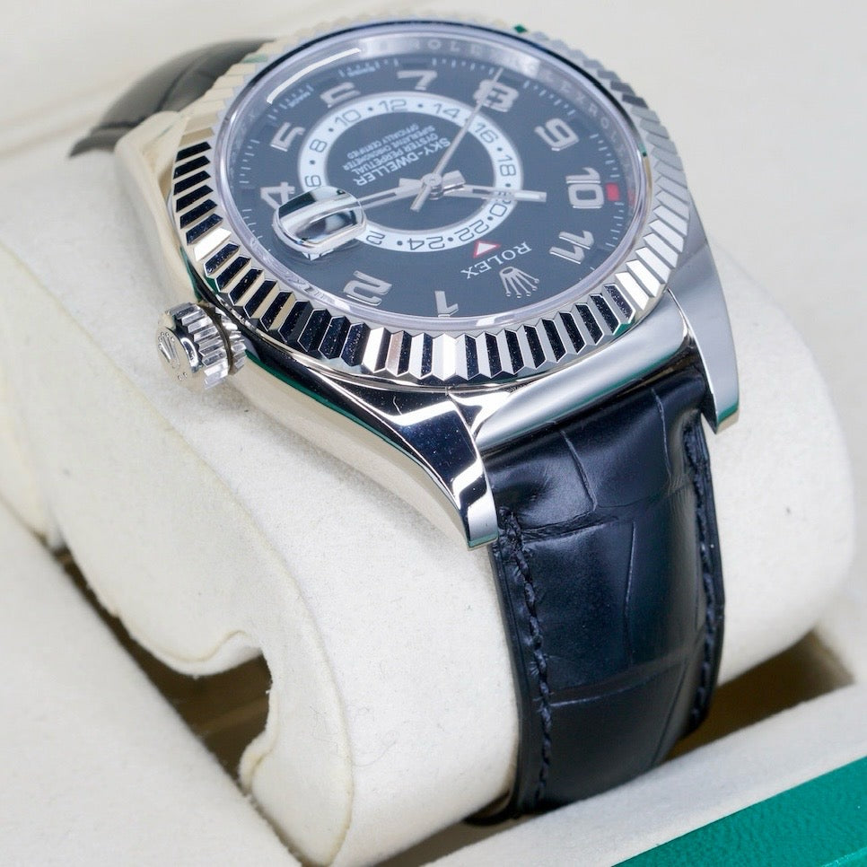 Rolex Sky-Dweller 326139 Black Arabic Dial White Gold Leather Strap 42mm