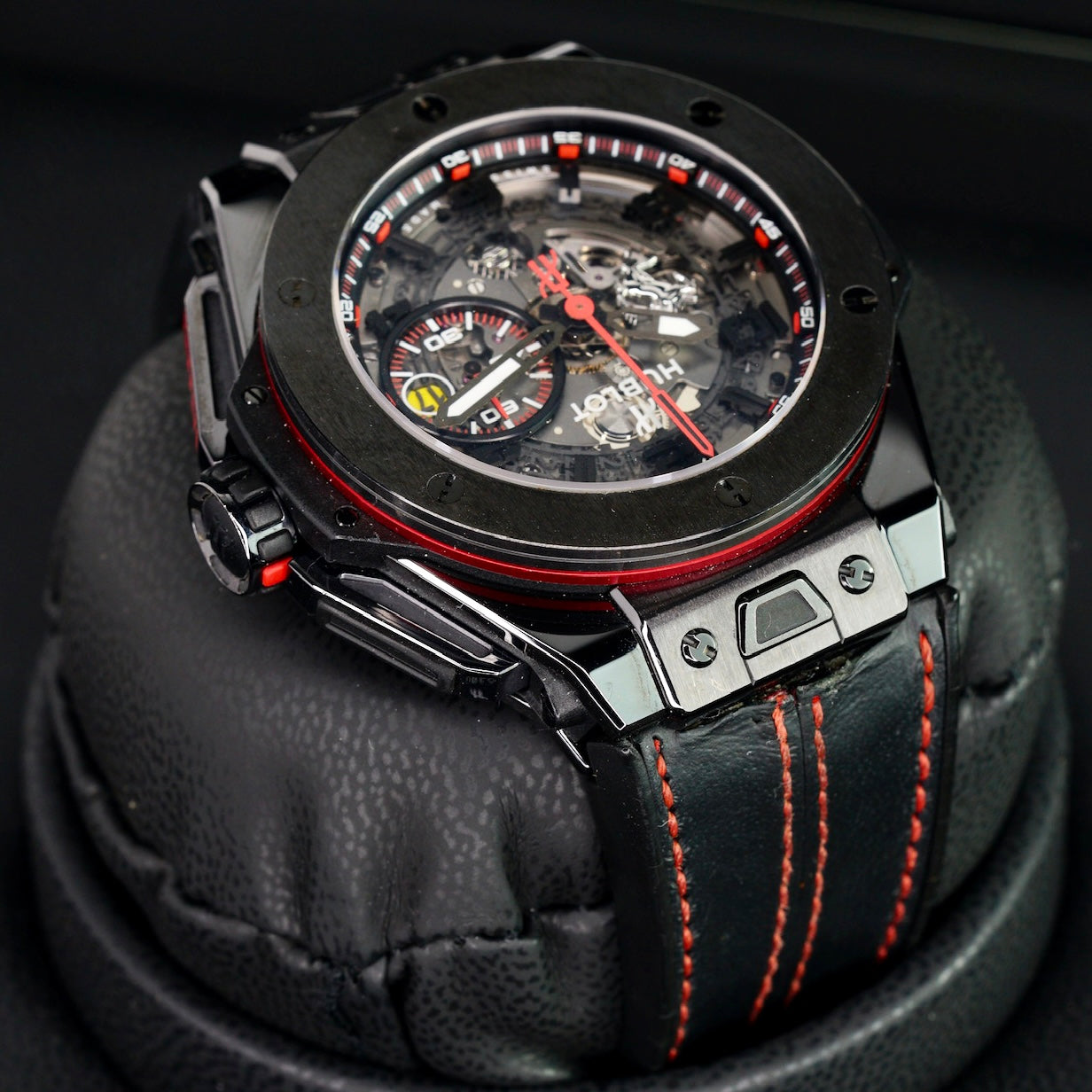 Hublot Big Bang 401.CX.0123.VR “FERRARI” Skeleton Dial Ceramic Leather Strap 45mm