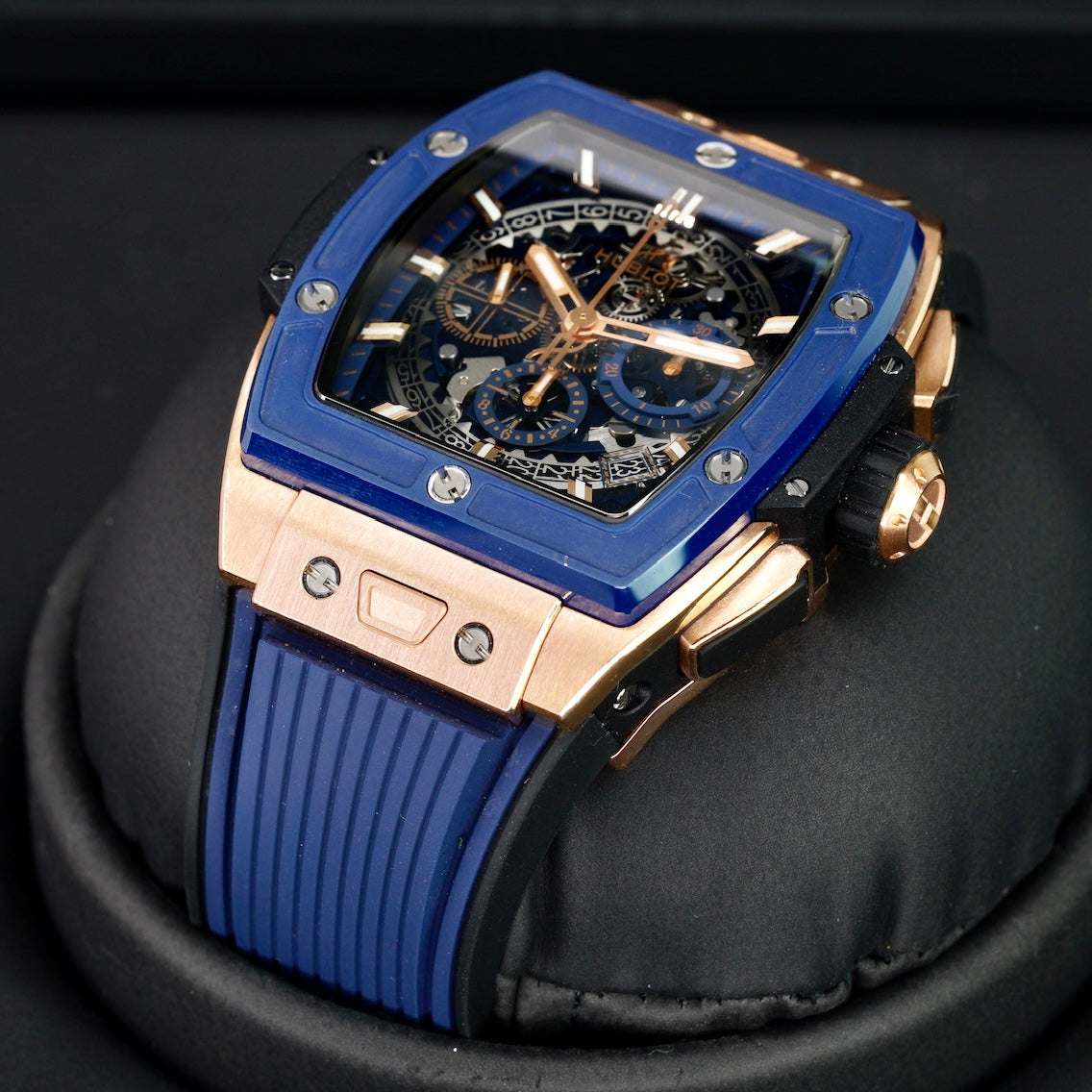 Hublot Spirit Of Big Bang 642.OL.7180.RX Skeleton Dial King Gold Blue Rubber Strap 42mm