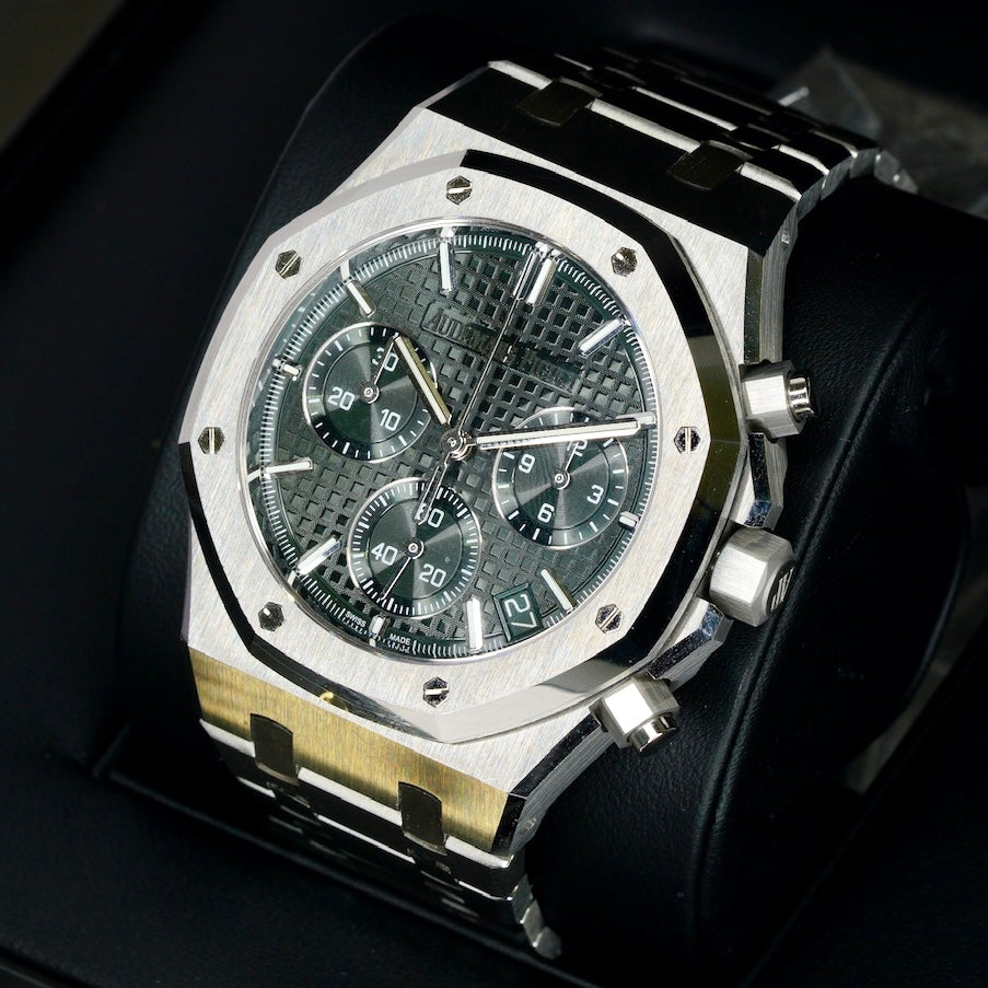 Audemars Piguet SLIDER 2024 Royal Oak 26240ST.OO.1320ST.08 Green Dial Black Letters Stainless Steel Chronograph 41mm