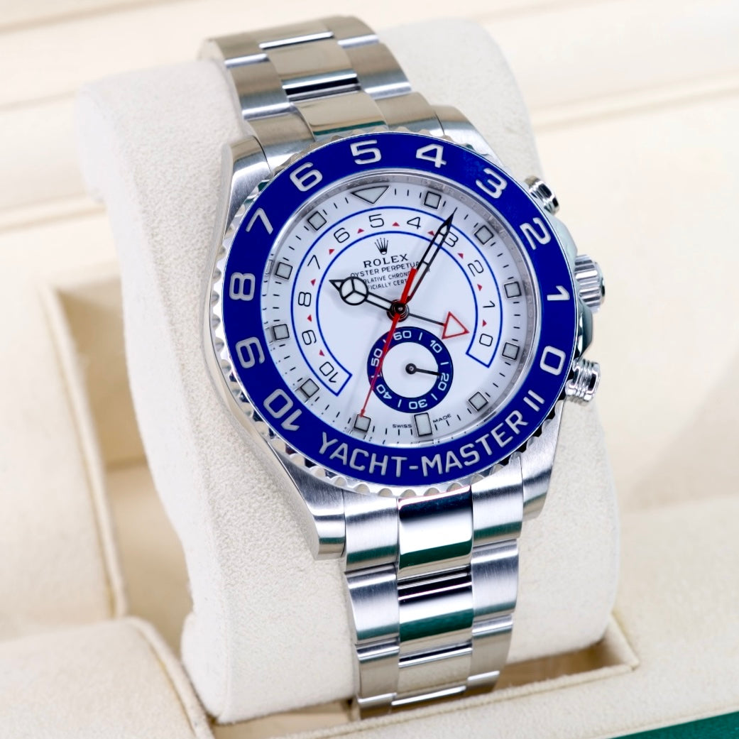 Rolex Yacht-Master II 116680 “MERCEDES” White Dial Blue Besel Mercedes Hands Stainless Steel 44mm